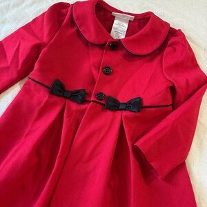 Vintage Kids/Girls Red Coat with Black Bow Accents and Buttons